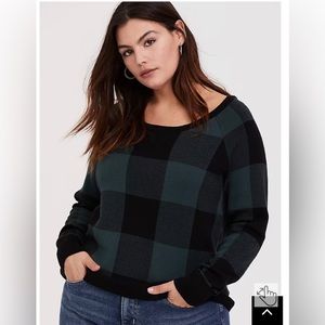 Plaid Black and Green Women's Sweater